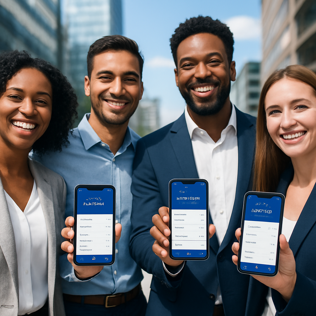 Customers using mobile banking