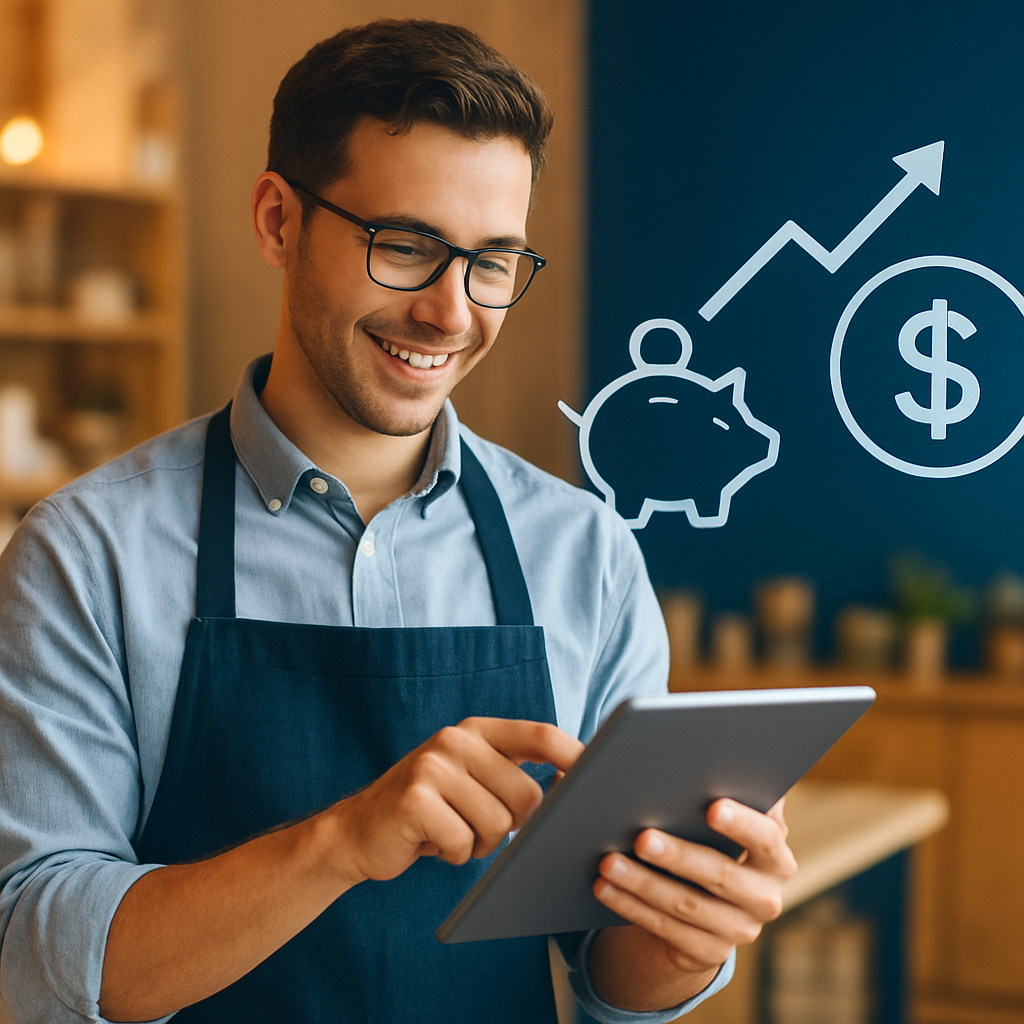 Entrepreneur reviewing business finances