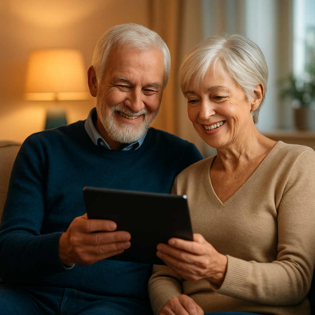 Retired couple reviewing investments